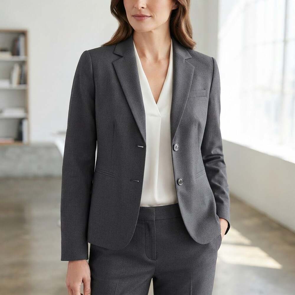 Larry Levine Women's Charcoal Grey Two-Button Blazer Jacket Size 12